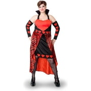 Lava Diva Queen of Hearts Fancy-Dress Costume for Women with Heart Shaped Top, Plus Size X-Large