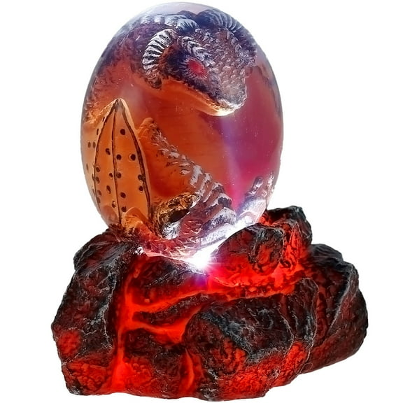 Lava Dragon Egg Ornaments with Luminous Base Transparent Crystal Lava Dragon Egg Statue Realistic Sculpture Dragon Resin Desktop Ornaments for Home Office