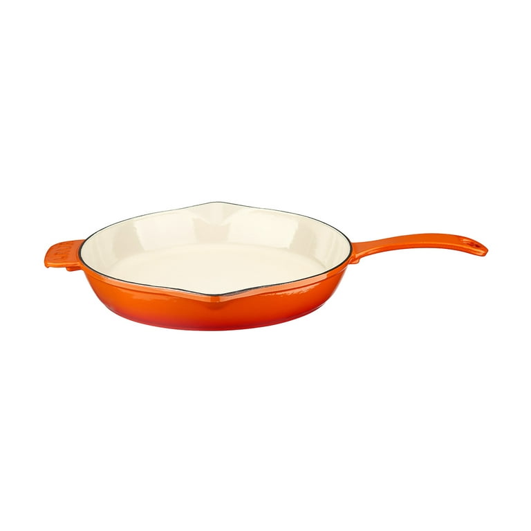 Lava Enameled Cast Iron Ceramic Skillet with Side Drip Spouts - 11 inch  Round Frying Pan with White Ceramic Enamel Coated Interior - Edition Series  (Orange) 