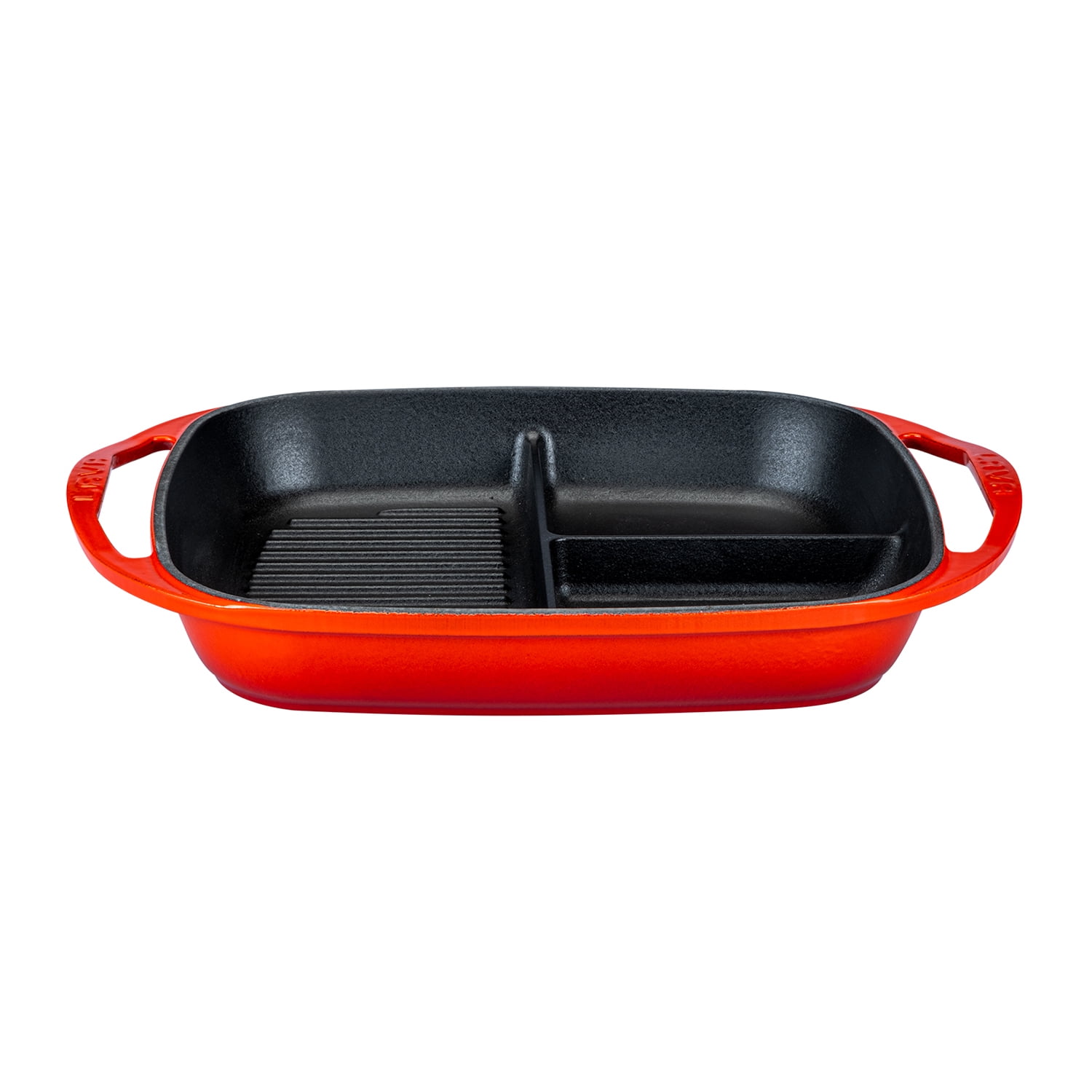 Lava Enameled Cast Iron Divided Skillet, 10 inch by 11 inch 3 Section Rectangle Oven Safe Cast
