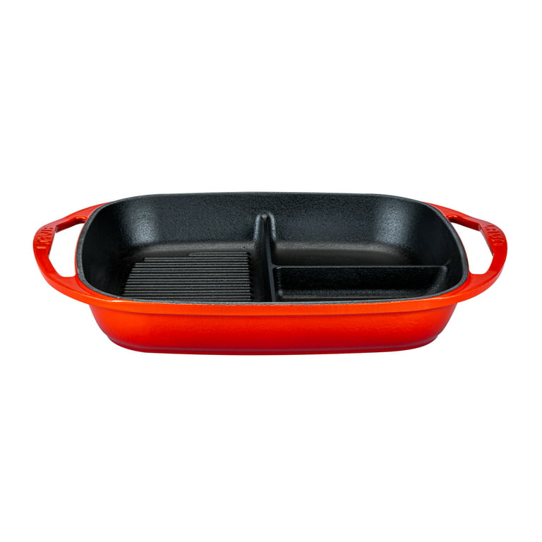 Lava Enameled Cast Iron Divided Skillet, 10 inch by 11 inch - 3 Section  Rectangle Oven Safe Cast Iron Cookware, Frying Grill Pan, Griddle Skillet  for Breakfast (Red) 