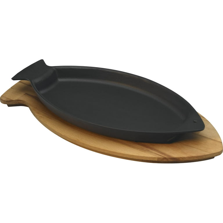 Lava Enameled Cast Iron Serving Dish 8 inch-Round with Beechwood Service Platter, Size: W:10,07 Large:13,62 H:1,96, Black