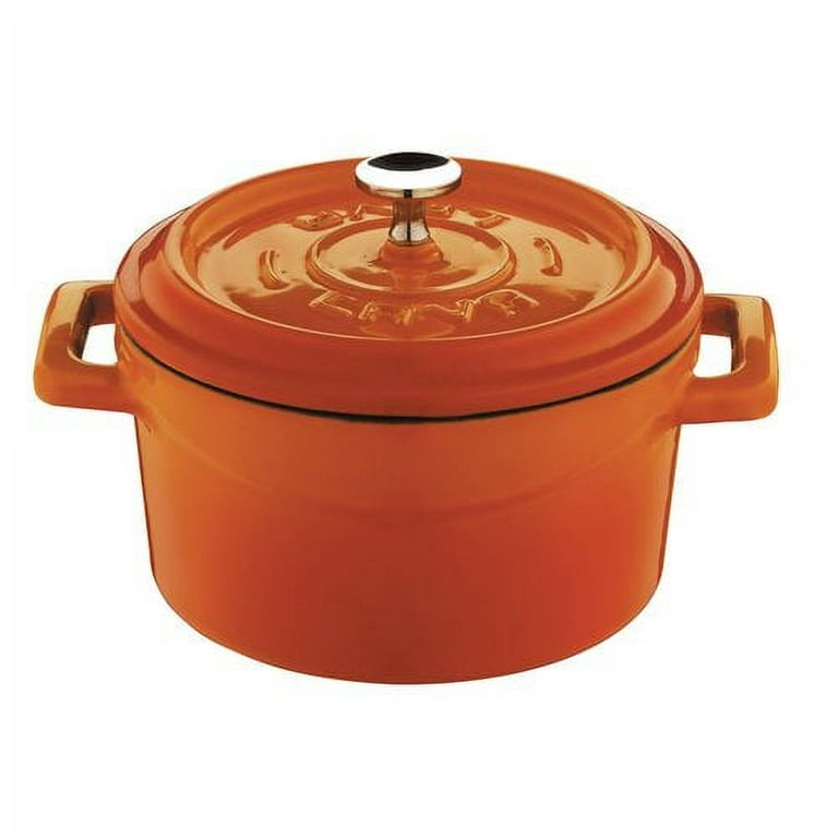 Lava Enameled Cast Iron Small Dutch Oven 0.4 Qt. Round with Trendy Lid  Orange