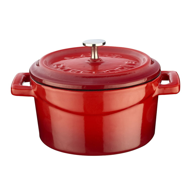 Lava Enameled Cast Iron Small Dutch Oven 0.4 Qt. Round with Trendy Lid Red