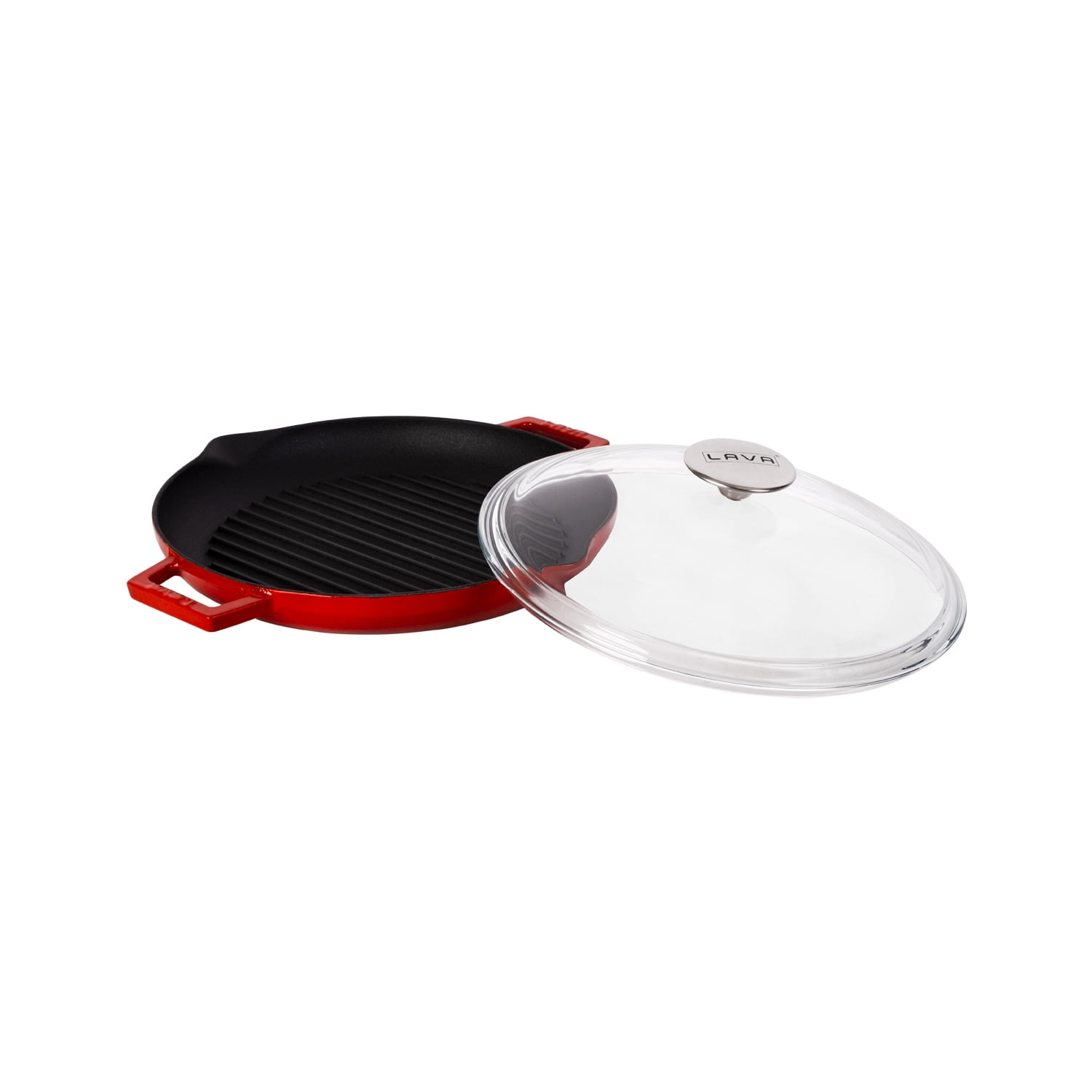 Lava Cast Iron Lava Enameled Cast Iron Grill Pan 12 inch-Round with Pour Spouts Color: Red LV Y STV 30 K0 R