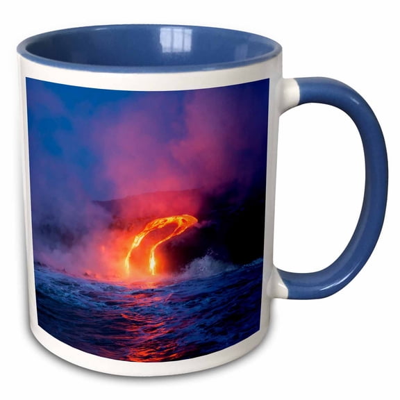 3drose, Lava Flow Entering the Ocean at Dawn, the Big Island, Hawaii, 15oz Two-tone Blue Mug