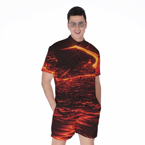 Lava Flow Short Sleeve Men'S Rompers Casual Summer Jumpsuits Outfit