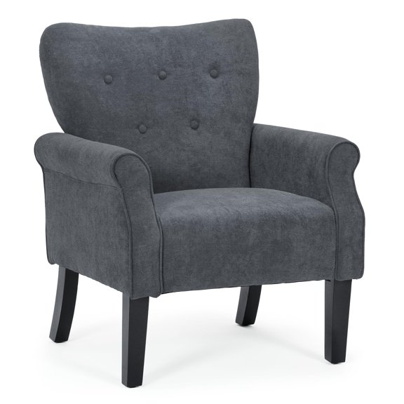 Lava Gray Tufted Mid-Century Accent Armchair with Solid Wood Legs
