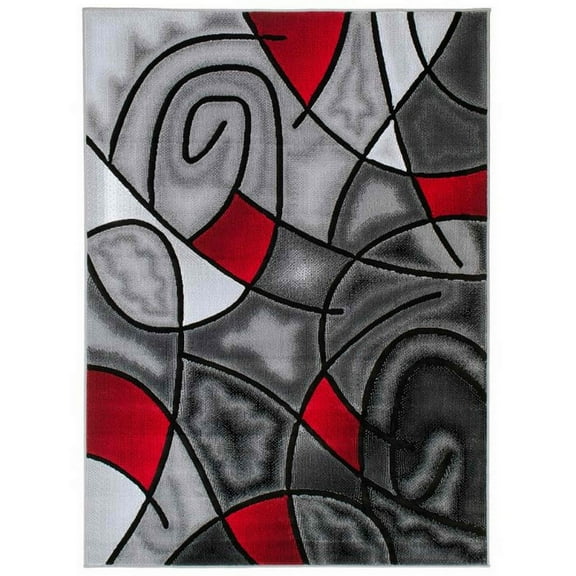 Lava/Grey/Silver/Black/Abstract Area Rug Modern Contemporary Circles and Wavey Swirlls Design Pattern