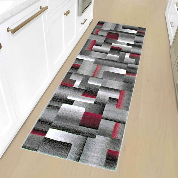 HR HANDCRAFT RUGS HR Lava/Grey/Silver/Black/Abstract Rug Modern Contemporary Geometric Cube Square Pattern Carpet 2' x 7' Runner