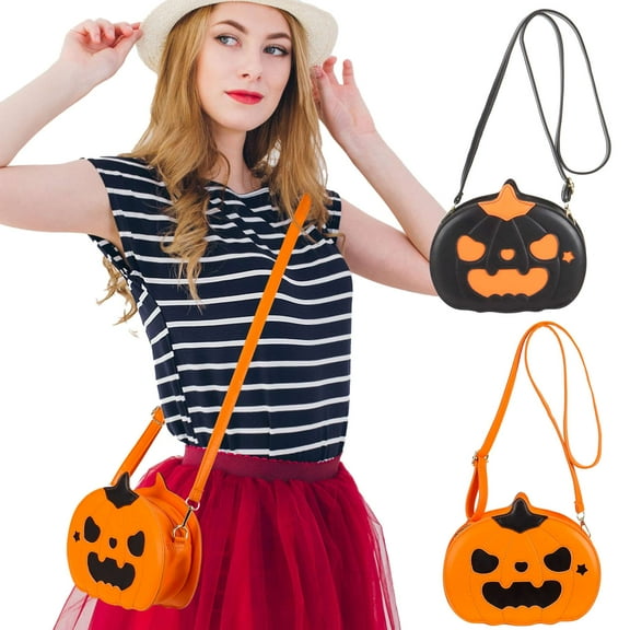 LAVA Halloween Pumpkin PU Crossbody Bag - Adjustable for Costumes & Daily(Orange)