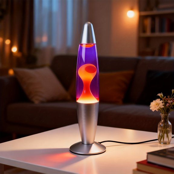 Lava Lamp with 16 Inch Silver Base, Purple Liquid Yellow Wax Desk Light for Room Decor