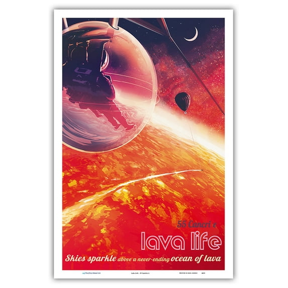 Lava Life - 55 Cancri e - Skies Sparkle Above a Never Ending Ocean of Lava - NASA Exoplanet Travel Poster - Master Art Print (Unframed) 12in x 18in