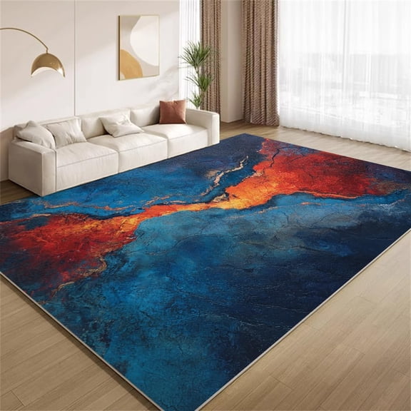 Lava Marble Area Rugs, Abstract Teal Blue Orange Lava Rock Carpet, Washable Non Slip Low Pile Soft Rug for Living Room Bedroom Gaming Room Decor Mat 3ftx5ft