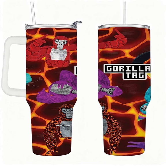 Lava Monkey Cartoon Insulated Tumbler with Handle and Straw