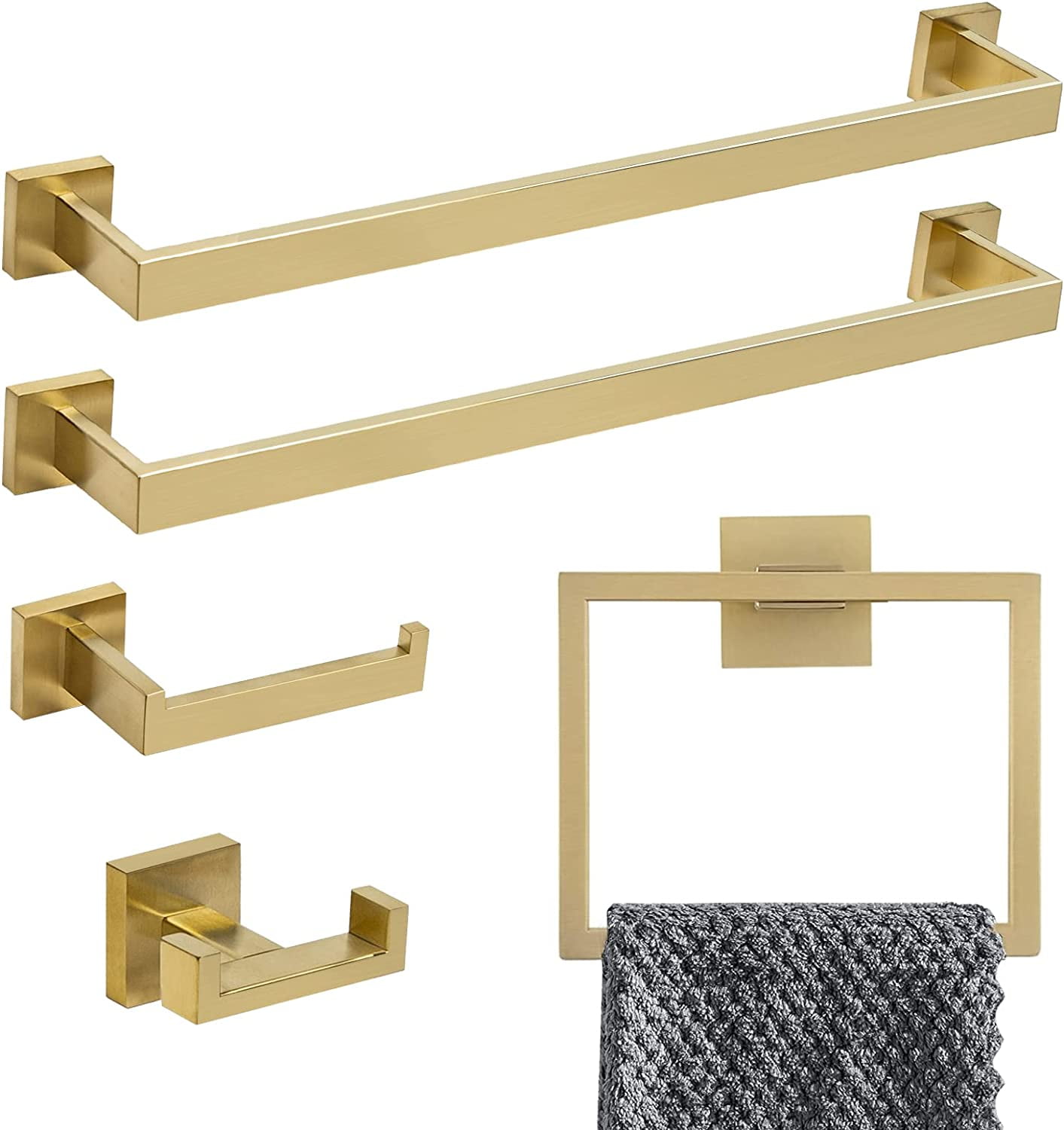 Brushed Gold 5-Piece Stainless Steel Bathroom Hardware Set