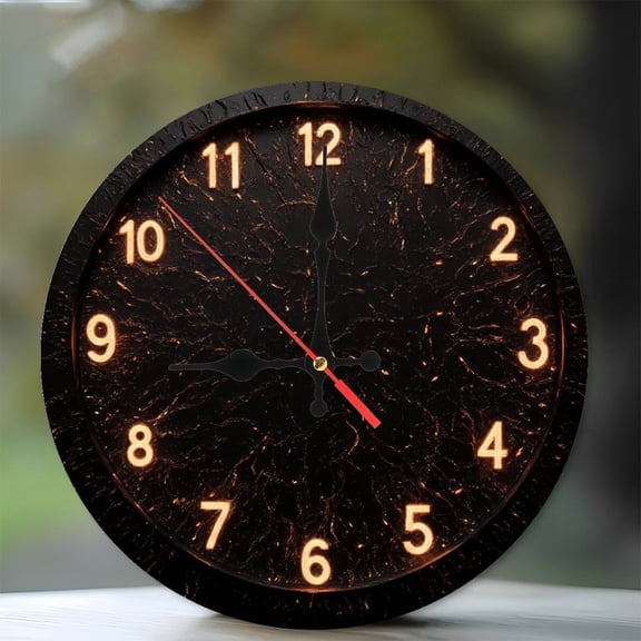Lava Rock Wall Clock Dark Orange Numbers Home Decor 10-Inch Silent Wooden Wall Clock, Battery Operated (AA Batteries Not Included), Artistic Home Decor
