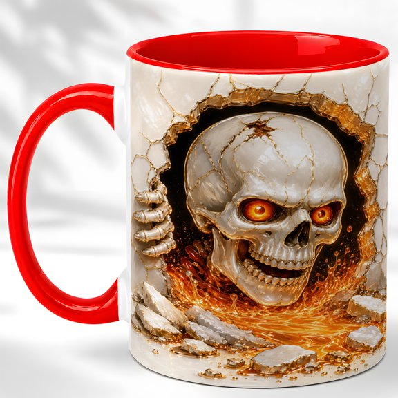 Lava Skull Coffee Mug, Fiery Horror Mug, Ceramic 11 oz