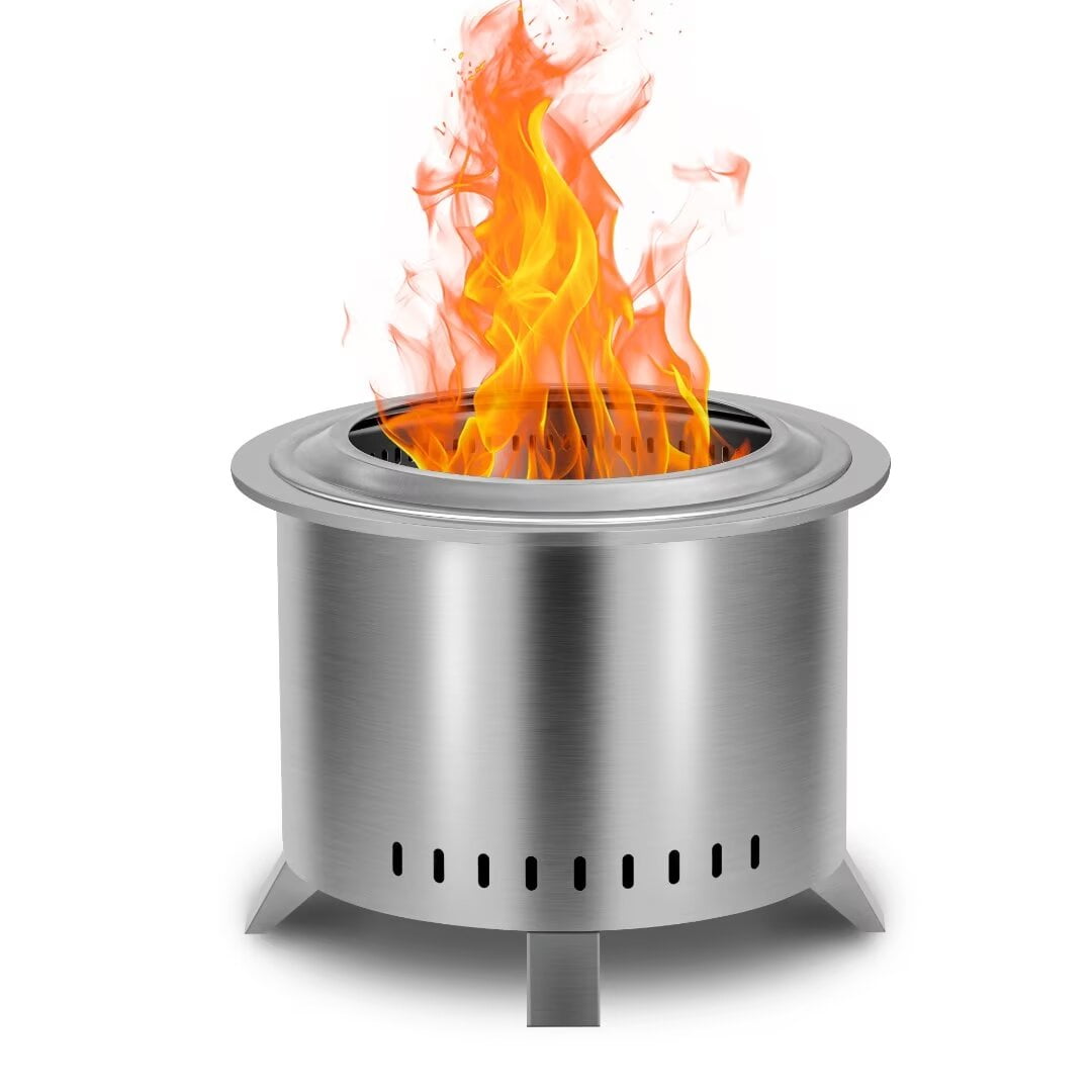 Stainless Steel 22" Portable Low Smoke Fire Pit with Cover & Poker