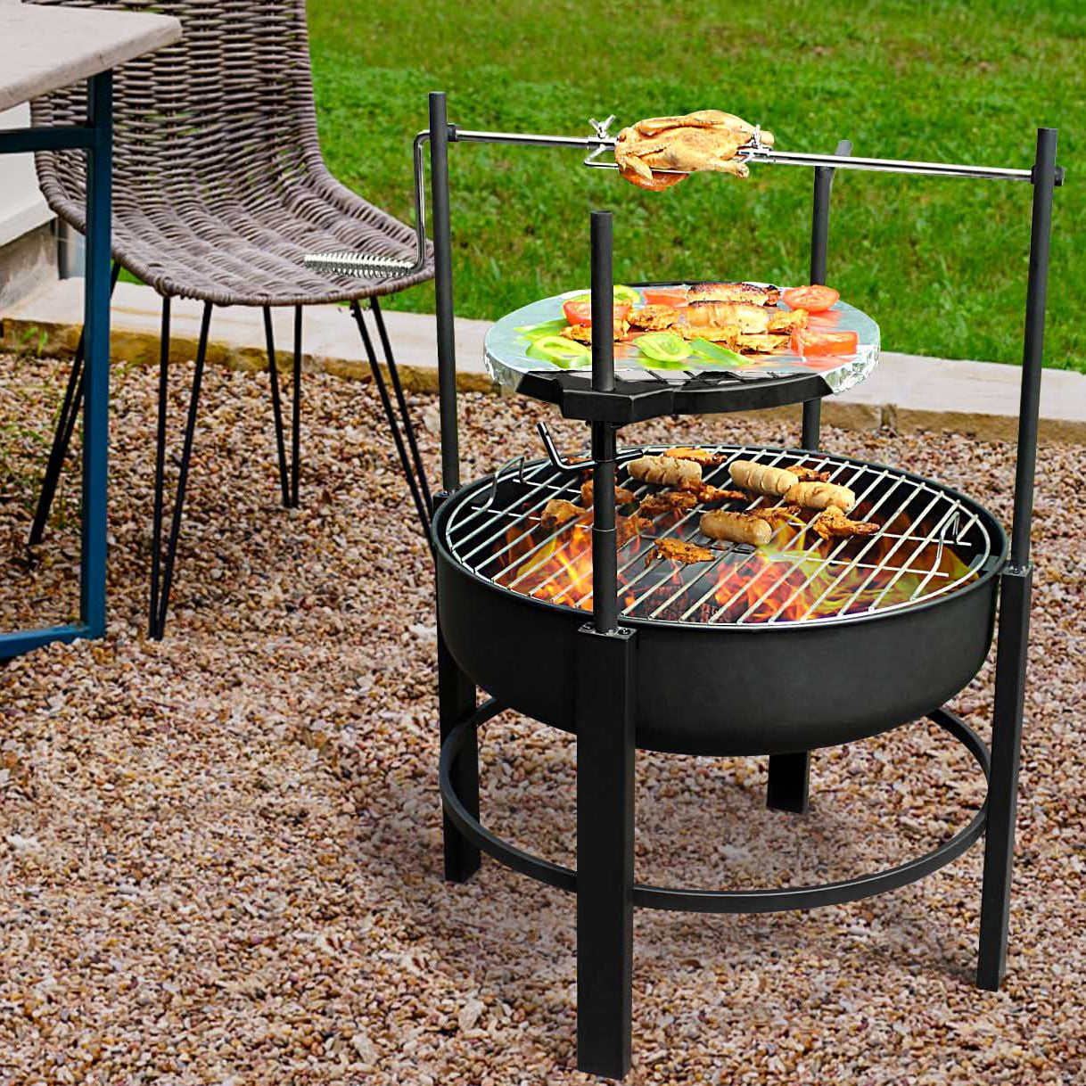 Lava Star 26" Multipurpose Fire Pit for Outdoor Wood Burning Fire Pits with Steel Swivel Cooking