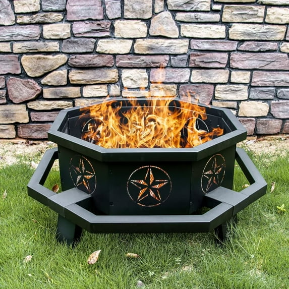 MistMo Octagon Wood Fire Pit, 42" Metal Firepit Black