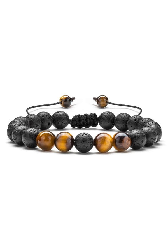 Lava Stone Beaded Charm Bracelet,Men Women 8mm Lava Rock Aromatherapy Anxiety Essential Oil Diffuser Bracelet Braided Rope Natural Stone Yoga Beads Bracelet Bangle(Tiger Eye)