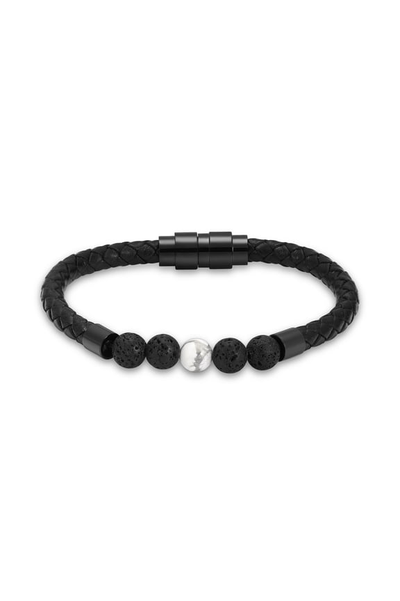 Lava Stone Beaded & Faux Leather Braided Bangle Memorial Jewelry Funeral Urns Bracelet for Cremation Ashes Keepsake