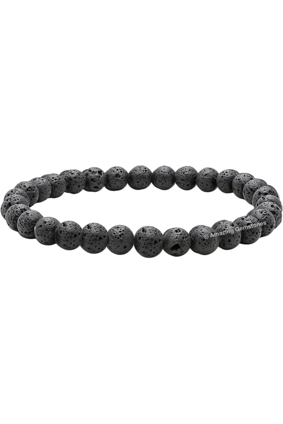 Lava Stone Bracelet 6mm Natural Beaded Crystal Bracelet for Protection, Healing & Everyday Wear (Stretchable)