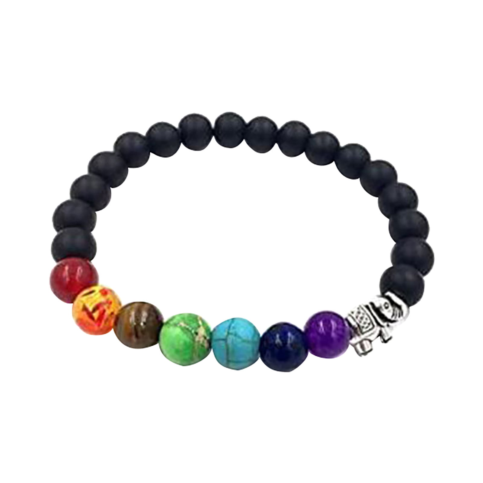 Lepida 8mm Round Natural Stone & CZ Gold Micro Pave Elephant Bracelet - Yoga Balancing Reiki Healing Jewelry, 7.5 Inch, Green
