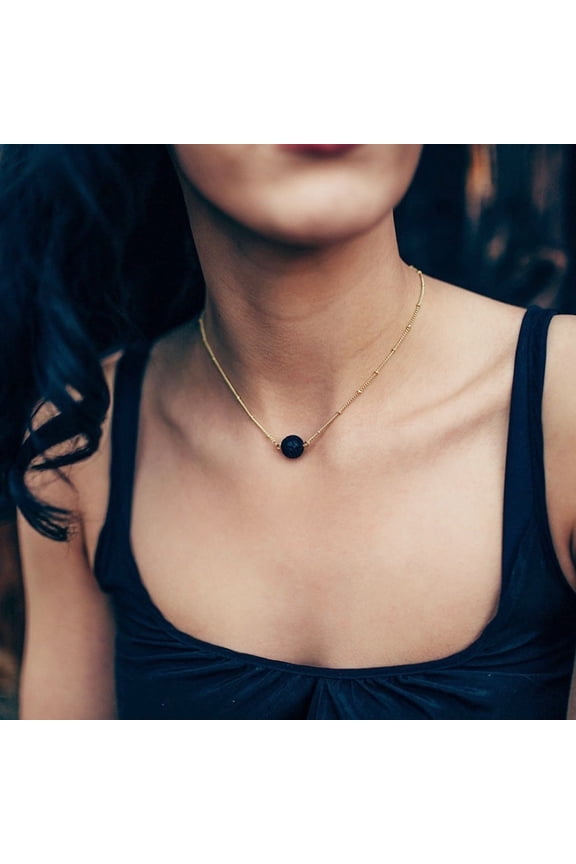 Lava Stone Essential Oil Diffuser Necklace 18K Gold Plated Chain Choker Pendant Aromatherapy Jewelry for Women