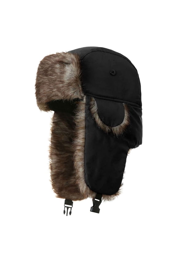 Ushanka Trapper Hat - Warm Winter Hat with Ear Flaps, Windproof(Black)