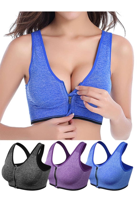 Women Zip Front Sports Bra High Impact Support Mesh Racerback Workout Bras with Removable Pads Gray L