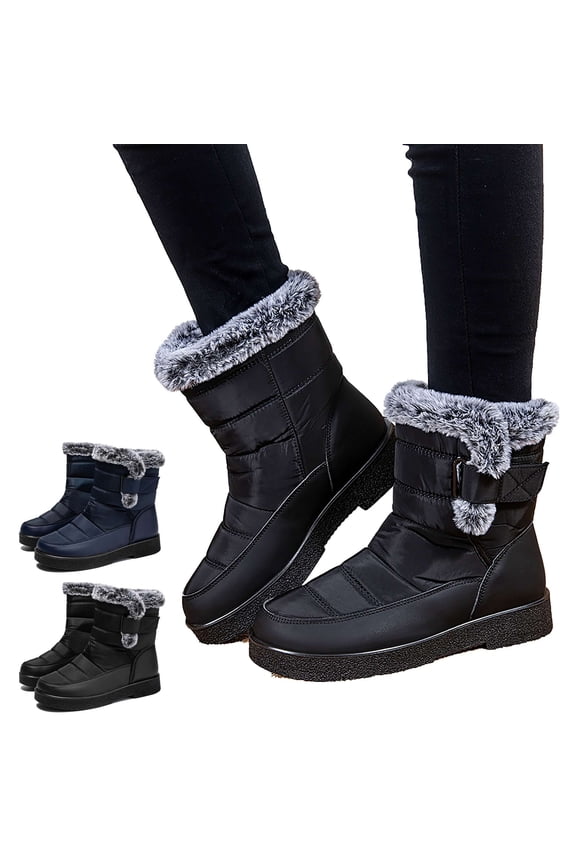 Women's Water-Repellent Winter Boots - Plush Lined, Non-Slip Snow Boots(Navy, 10)