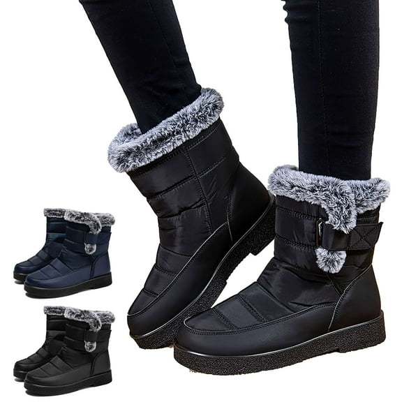 LAVA Women's Water-Repellent Winter Boots - Plush Lined, Non-Slip Snow Boots(Navy, 8)