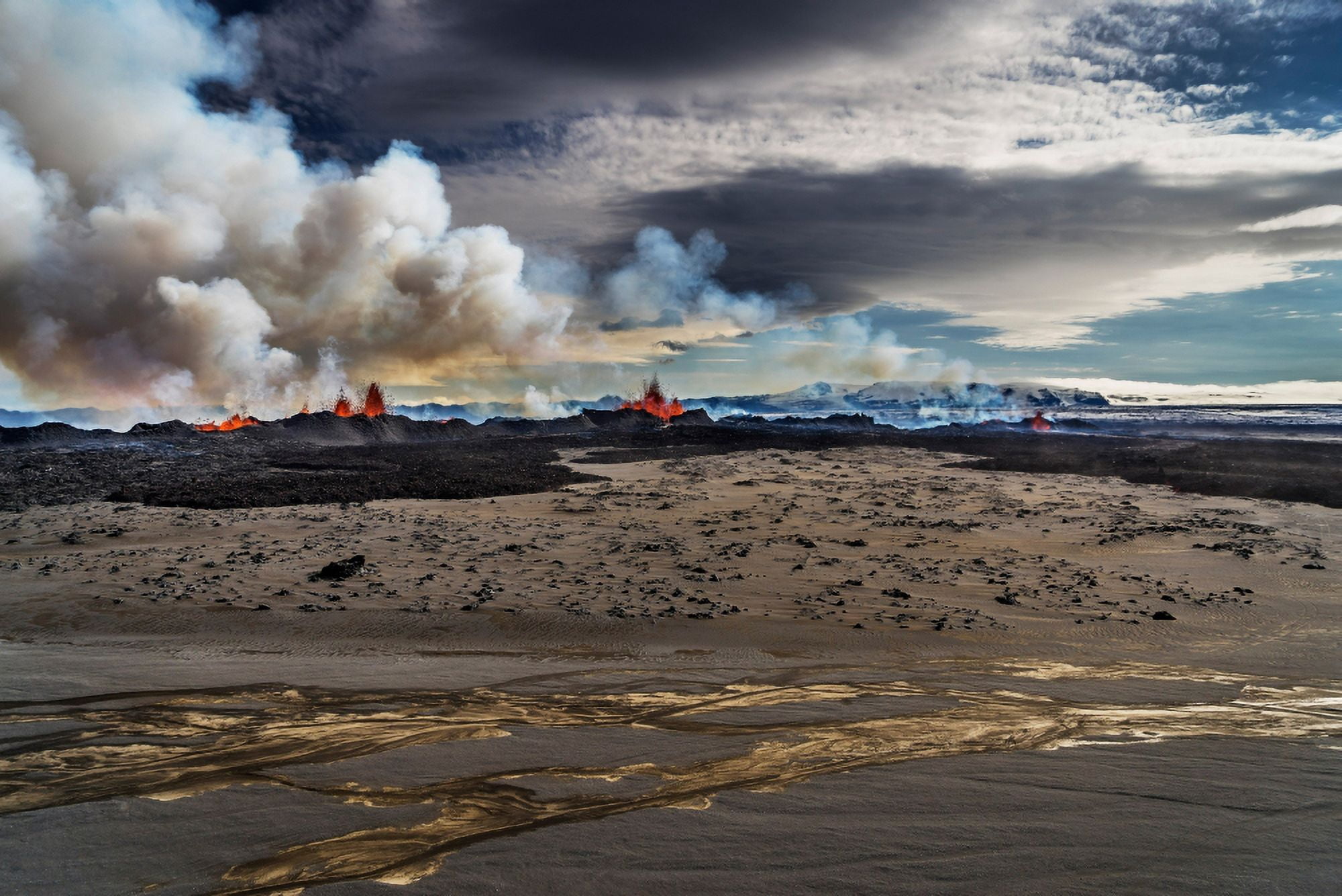 Lava and plumes from the Holuhraun Fissure by the Bardarbunga Volcano Iceland Canvas Art - Panoramic Images (27 x 9)