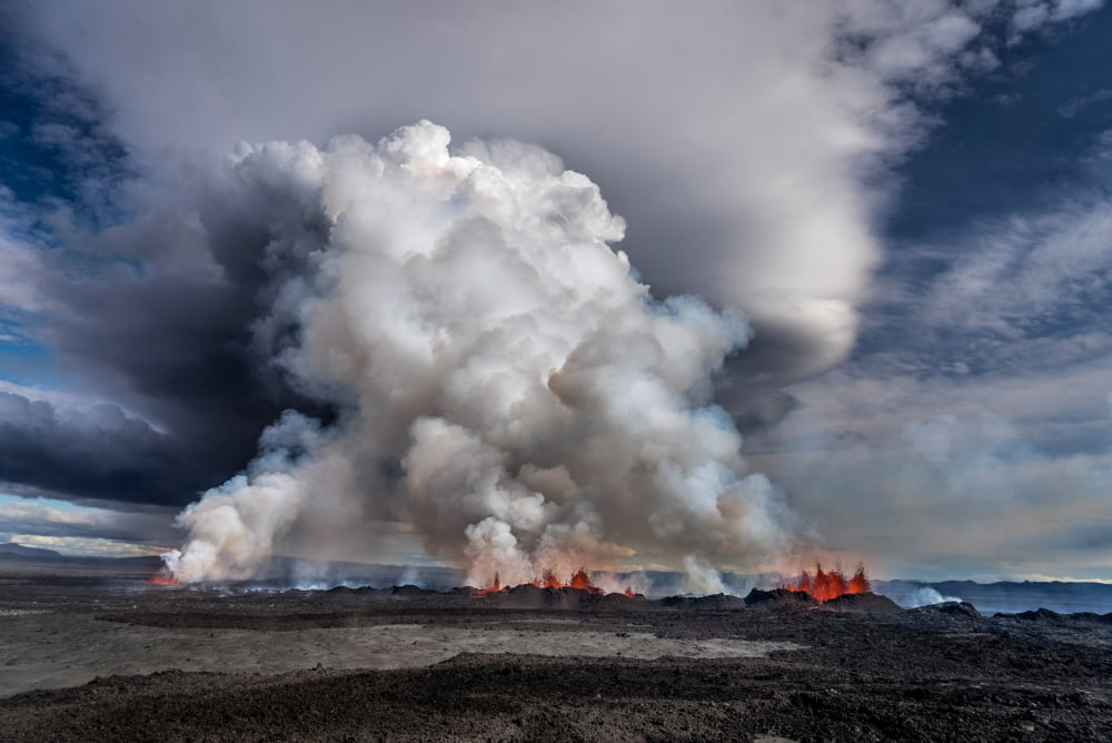 Lava and plumes from the Holuhraun Fissure by the Bardarbunga Volcano Iceland Canvas Art - Panoramic Images (36 x 12)