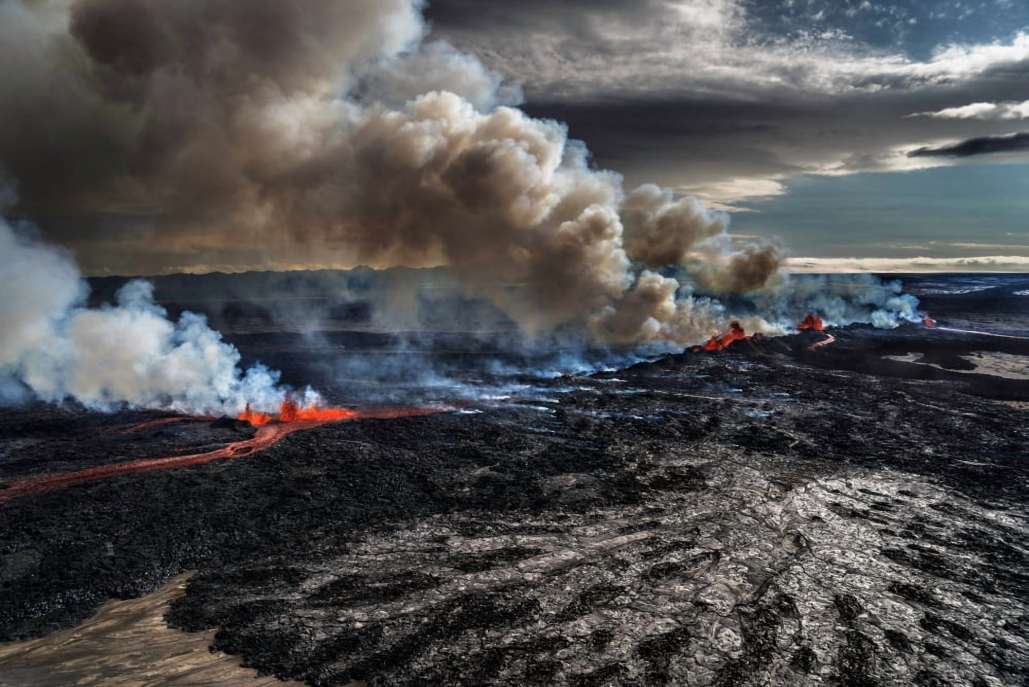 Lava and plumes from the Holuhraun Fissure by the Bardarbunga Volcano Iceland Canvas Art - Panoramic Images (36 x 12)