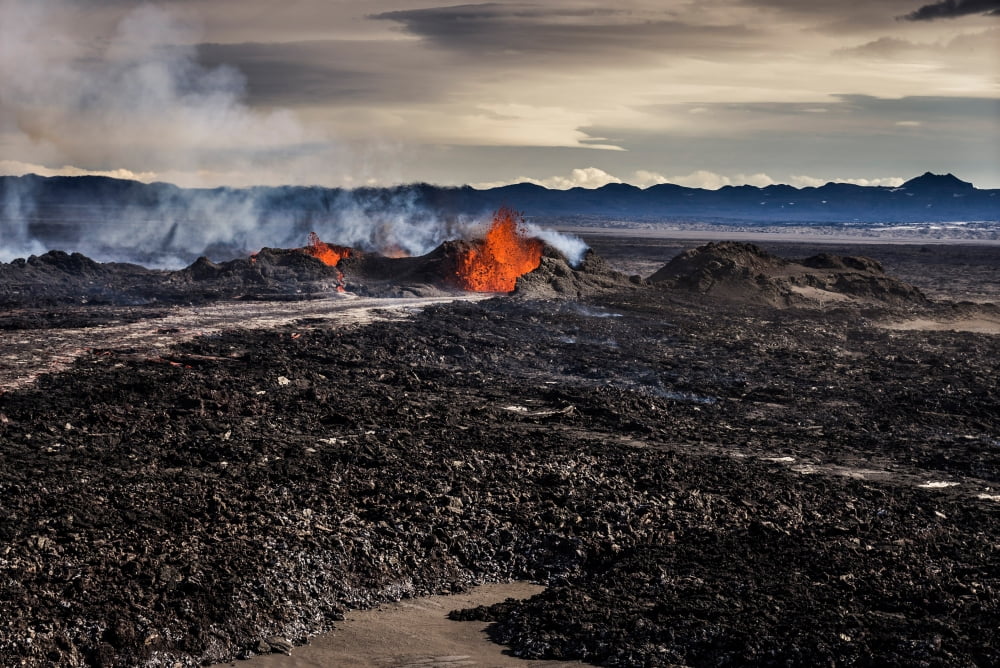 Lava and plumes from the Holuhraun Fissure by the Bardarbunga Volcano Iceland Canvas Art - Panoramic Images (36 x 12)