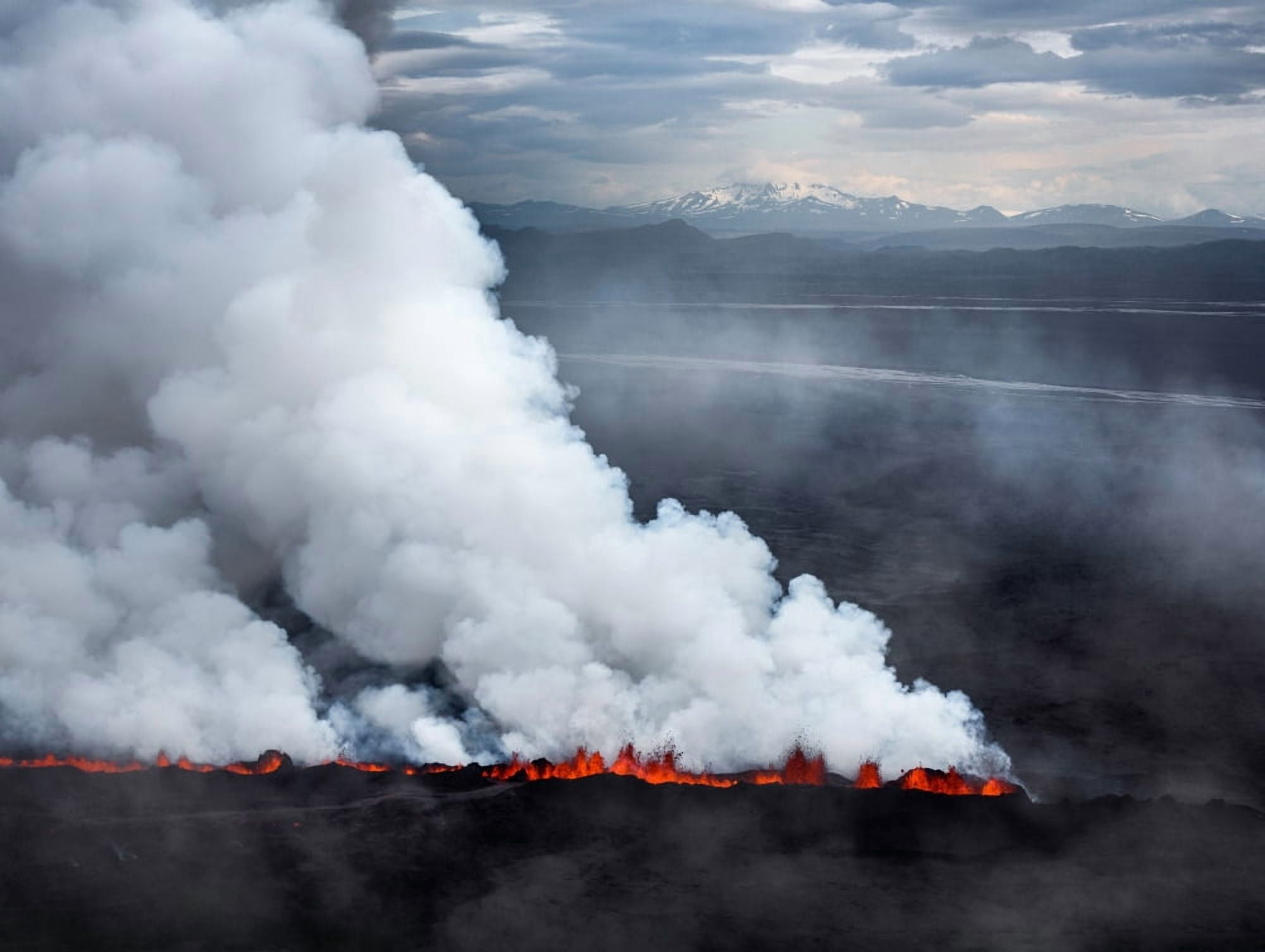 Lava and plumes from the Holuhraun Fissure by the Bardarbunga Volcano Iceland Sept 1 2014 Canvas Art - Panoramic Images (12 x 16)