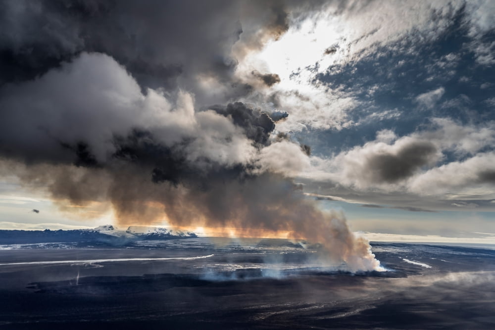 Lava and plumes from the Holuhraun Fissure by the Bardarbunga Volcano Iceland Sept 1 2014 Canvas Art - Panoramic Images (27 x 9)