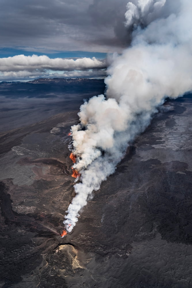 Lava and plumes from the Holuhraun Fissure by the Bardarbunga Volcano Iceland Sept 1 2014 Canvas Art - Panoramic Images (36 x 12)