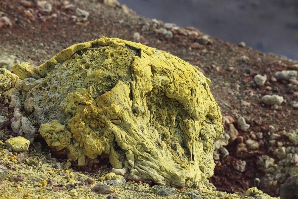 Lava bomb coated in yellow sulphurous fumarole deposits Canvas Art - Richard RoscoeStocktrek Images (35 x 23)