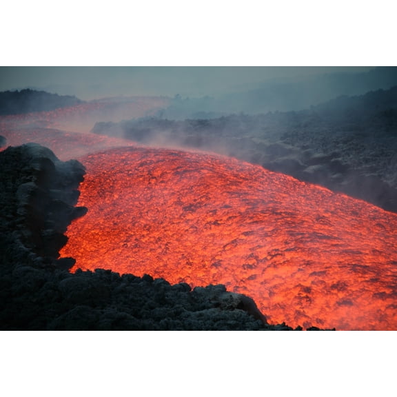 Lava flow during eruption of Mount Etna volcano Sicily Italy Canvas Art - Richard RoscoeStocktrek Images (18 x 12)