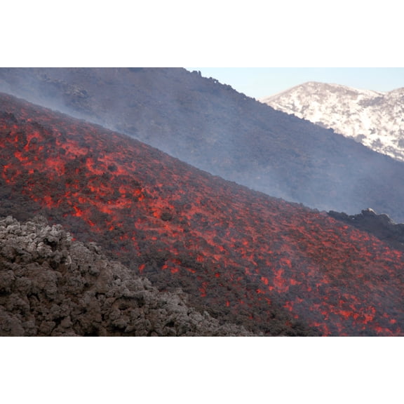 Lava flow during eruption of Mount Etna volcano Sicily Italy Canvas Art - Richard RoscoeStocktrek Images (18 x 12)