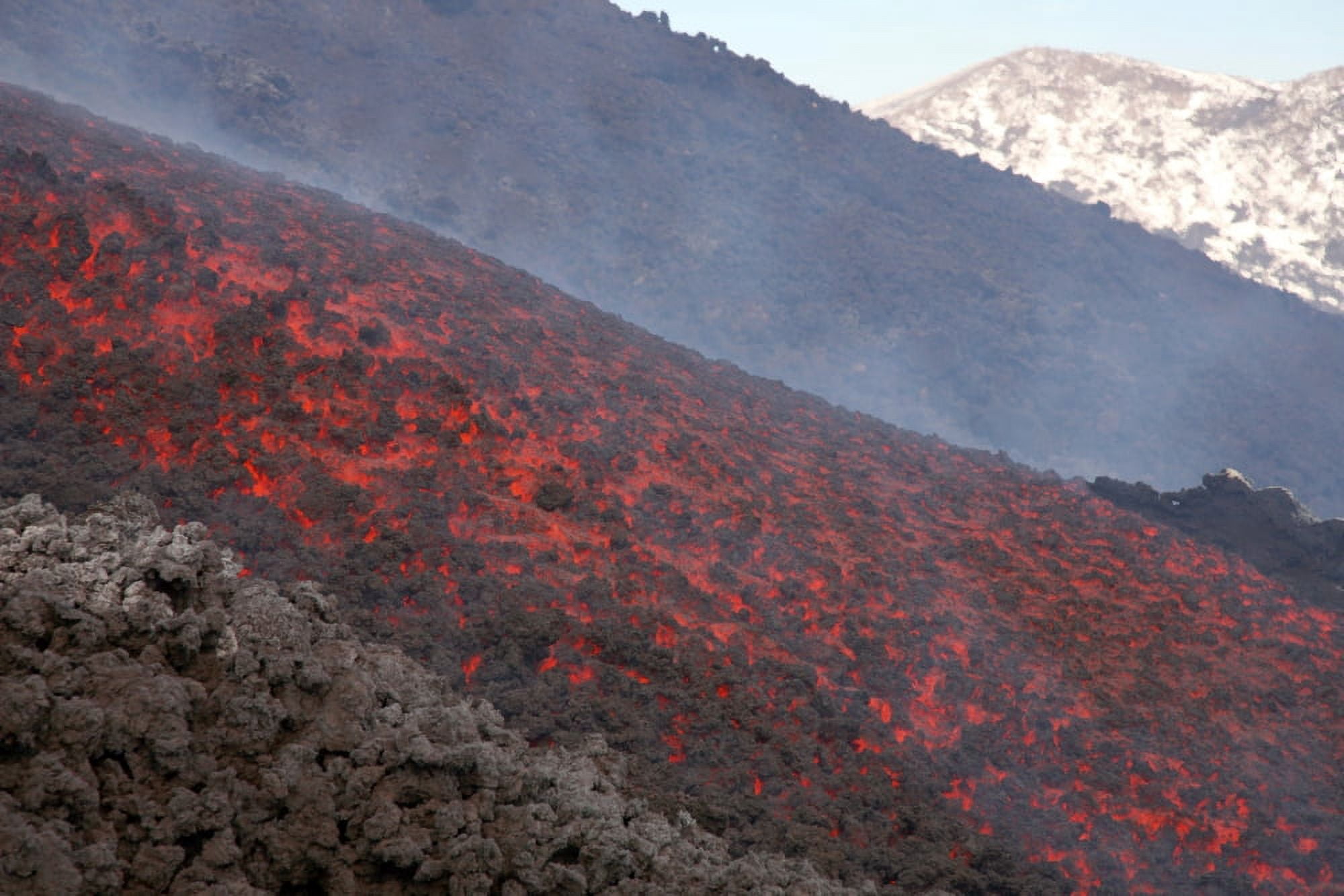 Lava flow during eruption of Mount Etna volcano Sicily Italy Canvas Art - Richard RoscoeStocktrek Images (35 x 23)