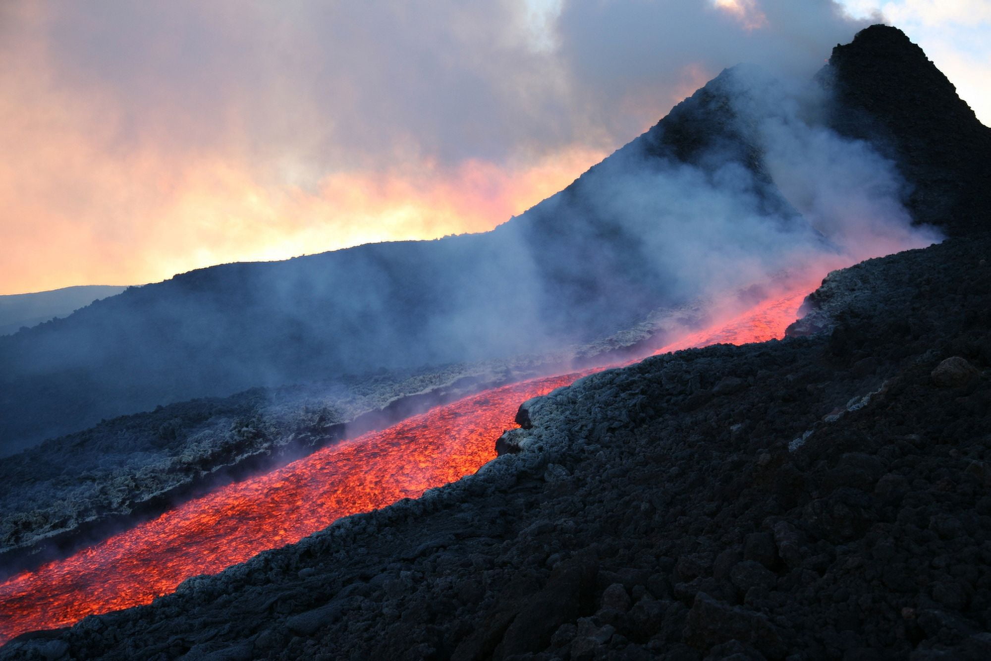 Lava flowing from base of hornito during eruption of Mount Etna volcano Sicily Italy Canvas Art - Richard RoscoeStocktrek Images (18 x 12)
