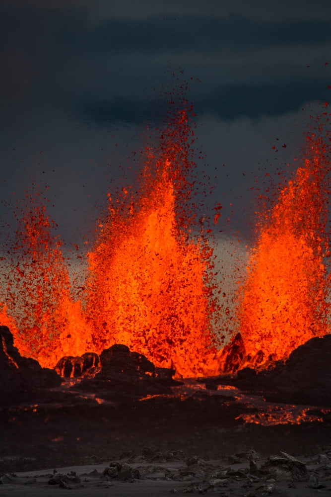 Lava fountains at the Holuhraun Fissure eruption near Bardarbunga Volcano Iceland Canvas Art - Panoramic Images (27 x 9)