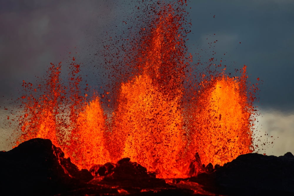 Lava fountains at the Holuhraun Fissure eruption near Bardarbunga Volcano Iceland Canvas Art - Panoramic Images (27 x 9)