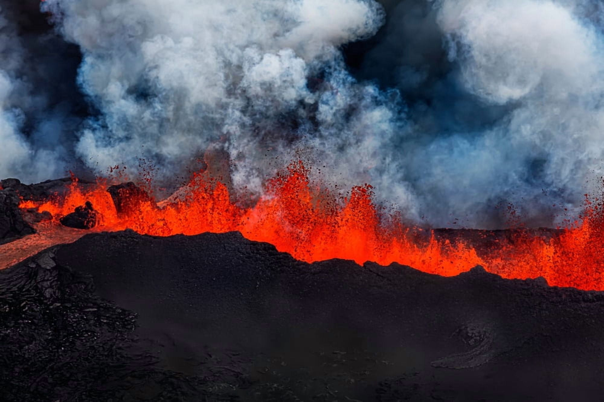 Lava fountains at the Holuhraun Fissure eruption near Bardarbunga Volcano Iceland Canvas Art - Panoramic Images (27 x 9)