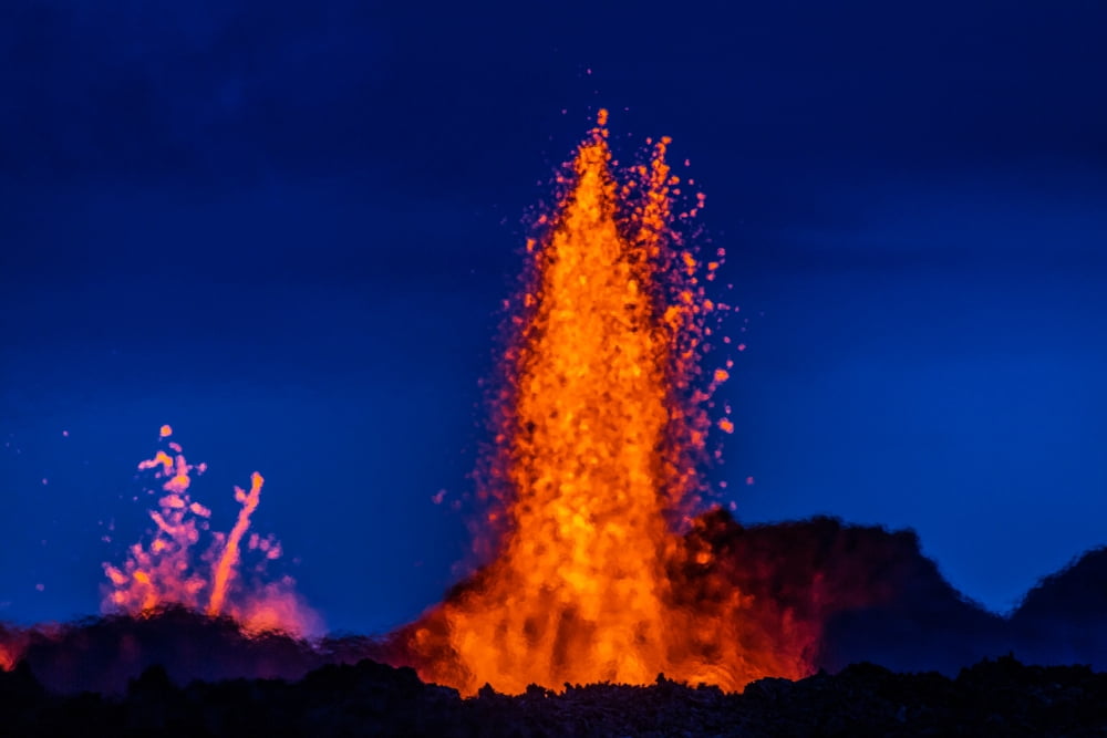 Lava fountains at the Holuhraun Fissure eruption near Bardarbunga Volcano Iceland Canvas Art - Panoramic Images (27 x 9)